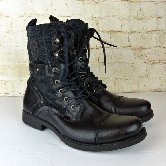 J75 Jump Deploy Combat Boots Men 8 Fit 9 Black Leather Lace Up Zip Military Moto - Picture 4 of 15